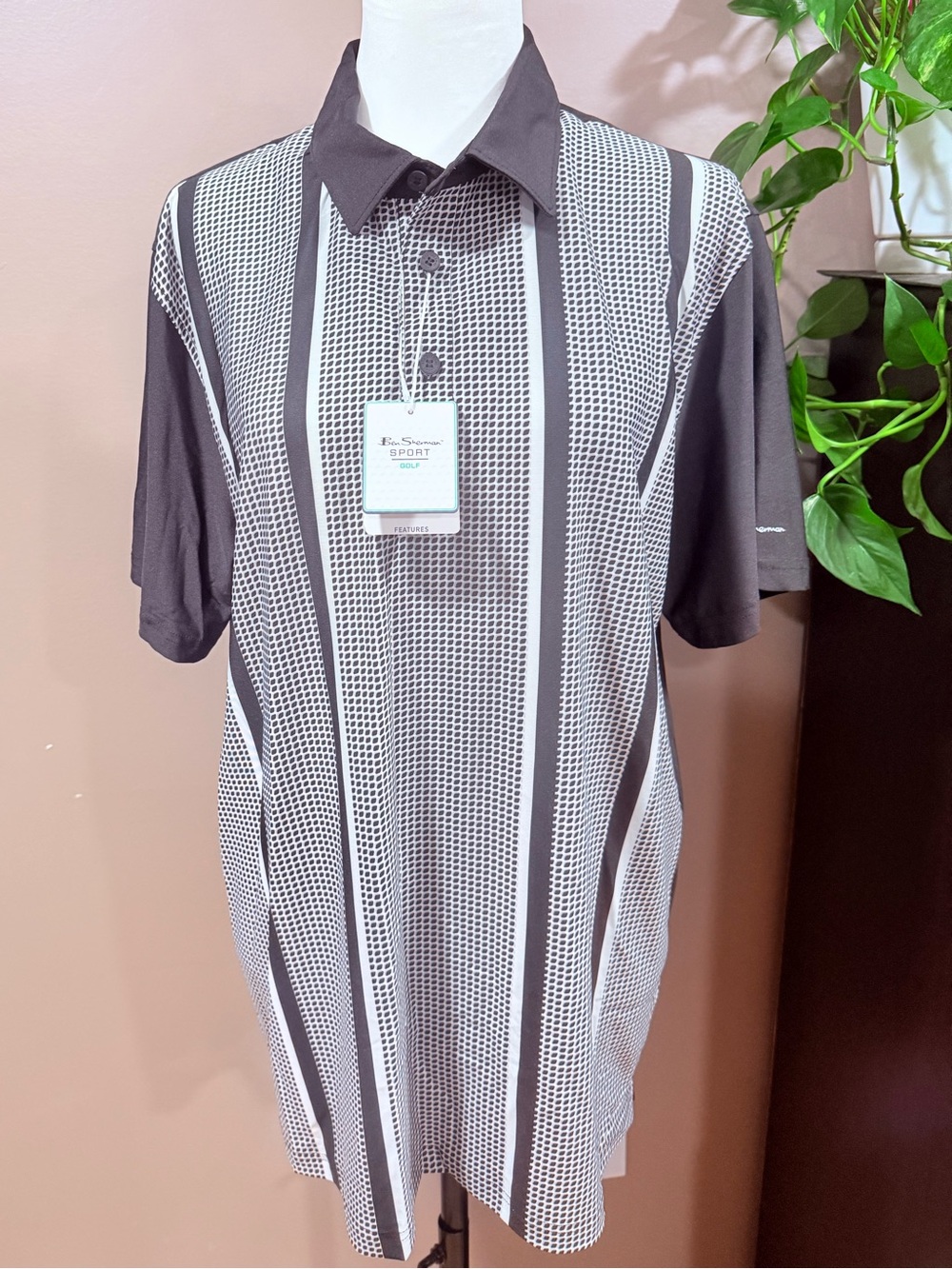 Ben Sherman Sport Golf Men’s Large Black Geo Stripe Performance